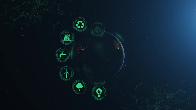 Earth Green Energy Infographics Full Orb Night Green Icons Place Your Own Text
