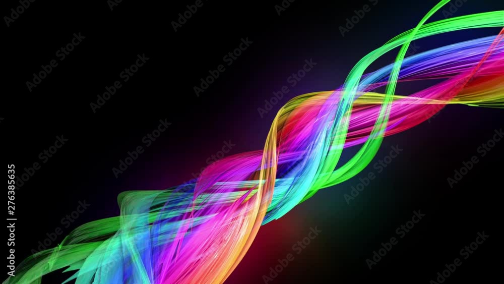 Poster transparent colored lines with a neon glow on a black background. motion graphics 3d looped backgrou
