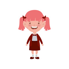 student girl standing smiling on white background