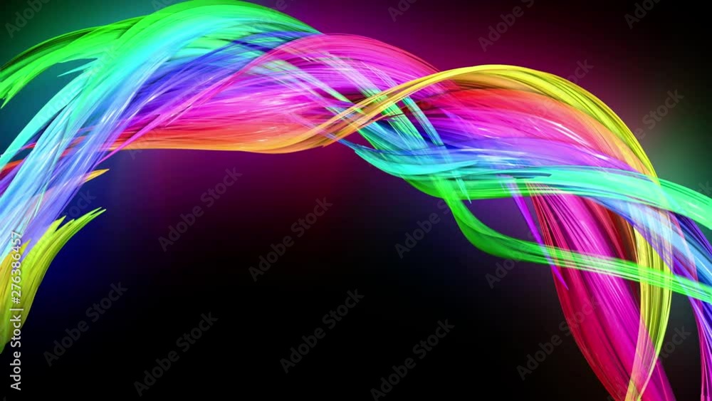 Poster transparent colored lines with a neon glow on a black background. motion graphics 3d looped backgrou