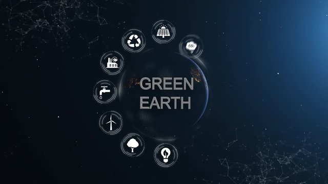 Earth Green Energy Infographics Full Orb Night White Icons