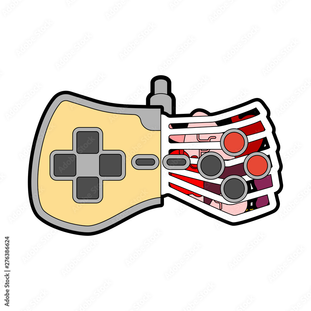 Aufkleber joystick anatomy isolated. gamepad with internal organ. retro video game controller and bones