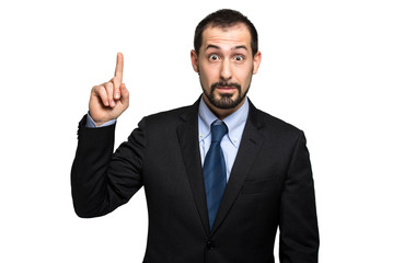 Young businessman having the solution isolated on white