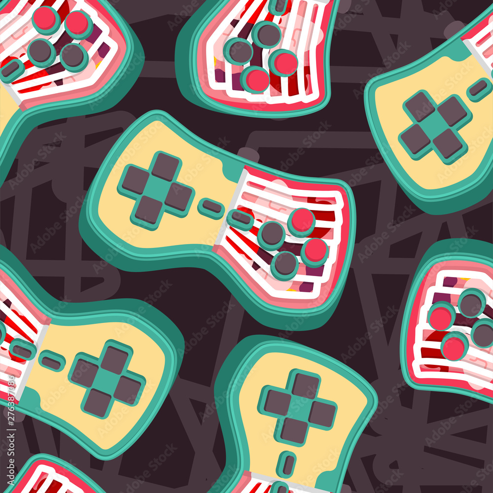 Aufkleber joystick anatomy pattern seamless. gamepad with internal organ background. retro video game controll