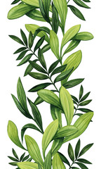 Seamless Border of Watercolor Leaves
