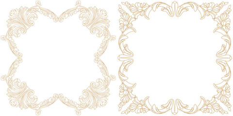 Set of golden vintage border frame engraving with retro ornament pattern in antique baroque style decorative design. Vector 