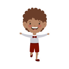 student boy standing smiling on white background