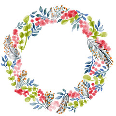 watercolor flowers patern wreath template