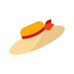 Hat with brim. Flat color summer Holiday icon on white background. Sports and recreation. Beach accessories. Vector illustration.