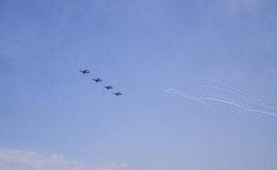 Air force of the black sea fleet of Russia on parade to the Day of the Navy, military helicopters and planes