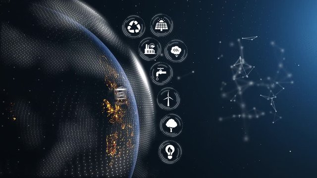 Earth Green Energy Infographics Half Orb Night White Icons Place Your Own Text