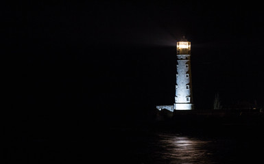 Tarkhankut lighthouse in Crimea at night, night landscape