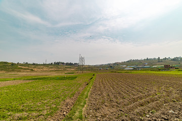 Freshly ploughed farm land on a sunny day in Nepal