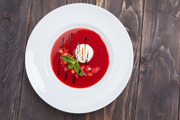 strawberry soup with ice cream
