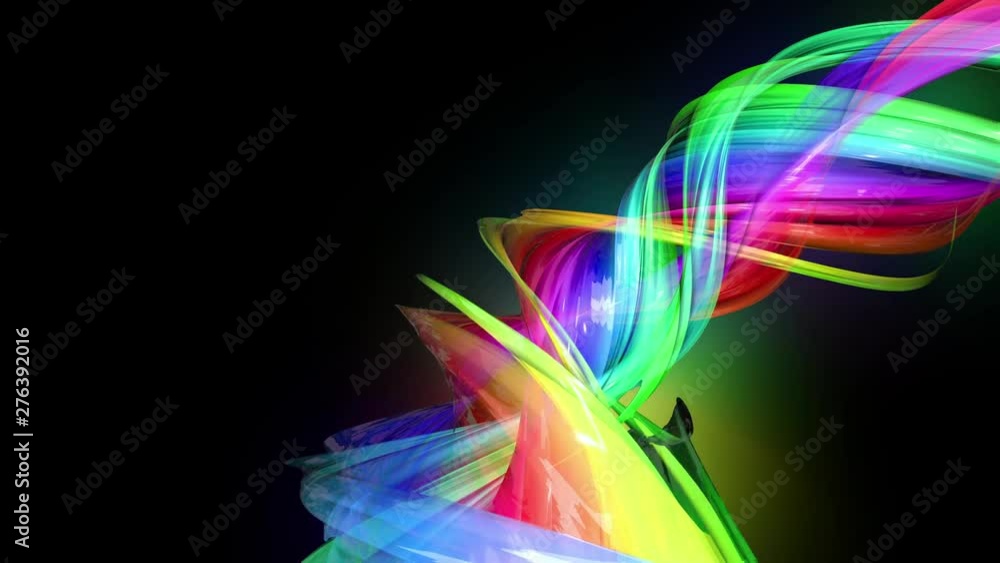 Poster transparent colored lines with a neon glow on a black background. motion graphics 3d looped backgrou
