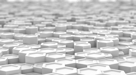 Abstract technological hexagonal background. White geometric hexagon concept. Modern element for design. 3d rendering.