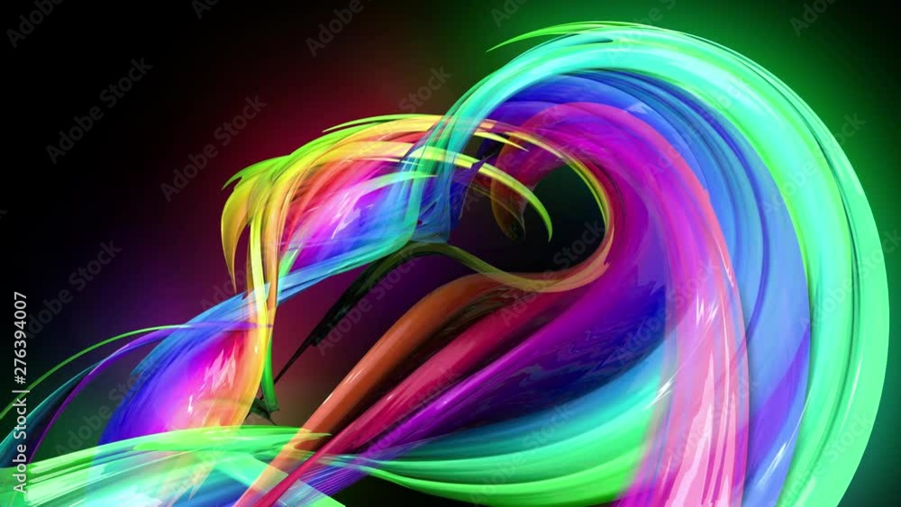 Poster transparent colored lines with a neon glow on a black background. motion graphics 3d looped backgrou