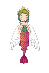 Cute cartoon little mermaid. Siren. Sea theme.