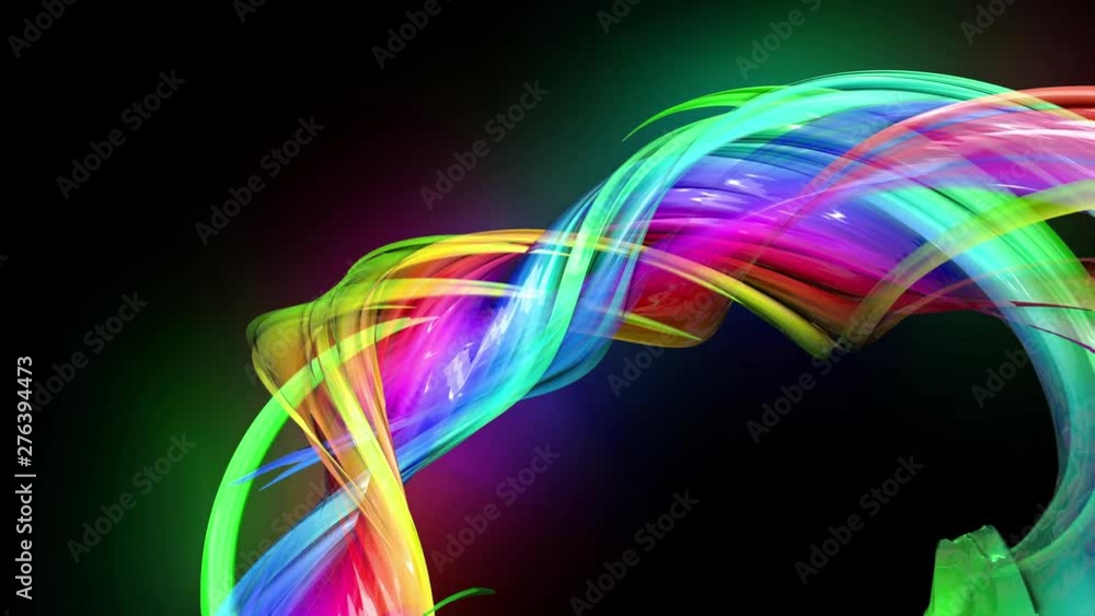 Poster transparent colored lines with a neon glow on a black background. motion graphics 3d looped backgrou