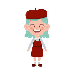 student girl standing smiling on white background