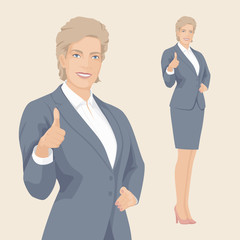 Pretty smiling. Like hand sign. Successful people. Elegant Business Women. Adult person. Vector Illustration.