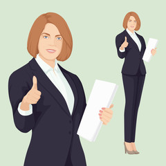 Elegant Business Woman smiling. Like hand sign. Successful people. Adult person. Vector Illustration.