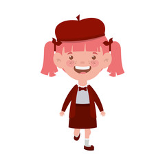 student girl standing smiling on white background