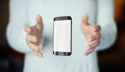 Smart phone between hands