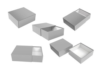 Slider box. Gray blank open box mock up. 3d rendering illustration