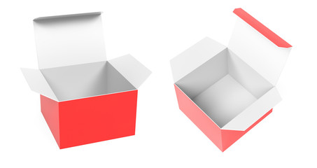 Red high box. Set of open cartons with white inside. 3d rendering illustration