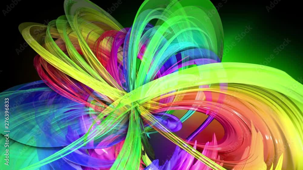 Poster transparent colored lines with a neon glow on a black background. motion graphics 3d looped backgrou