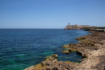Beautiful view of the Lighthouse in the Old Havana City, Capital of Cuba, during a vibrant sunny day.