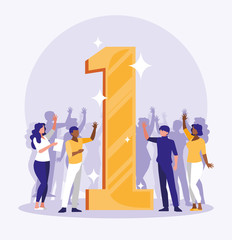 business people celebrating with number one