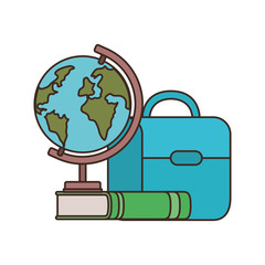 earth globe with handbag of school