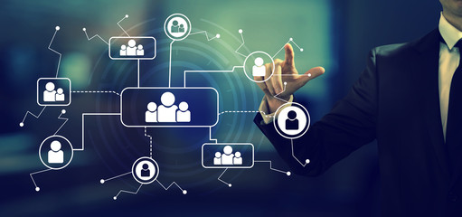 Social connections theme with a businessman in an office