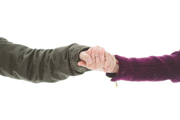 hands loving couple hold together two winter season