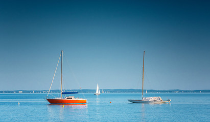 Sailboats on lake Balaton in summer
