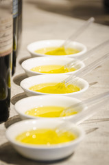 Close up of olive oil tasting at local manufacturer
