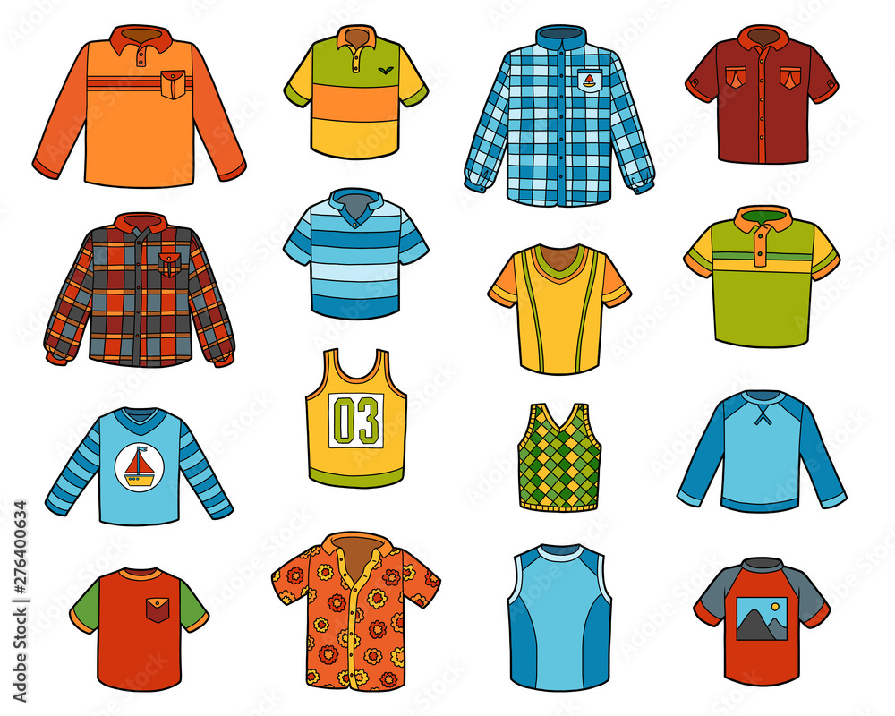 Wall mural Vector set of shirts, collection of cartoon clothes