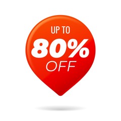Red Pin on white background, up to 80 percent off