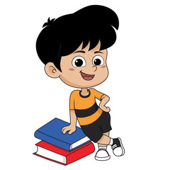 Set of kid reading a book.vector and illustration.