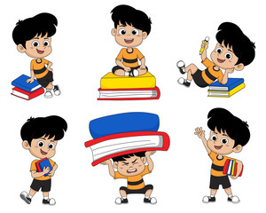 Set of kid reading a book.vector and illustration.