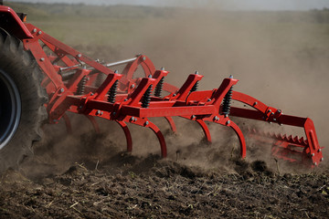Agricultural plow close-up on the ground, agricultural machinery.