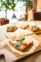 slice of italian pizza in the pizzeria