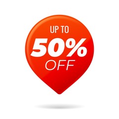 Red Pin on white background, up to 50 percent off