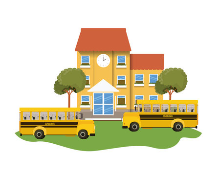 school building of primary with bus in landscape