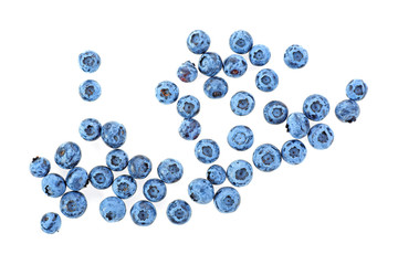 Top view of fresh blueberries isolated on white background