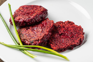 beetroot pancakes on the white plate