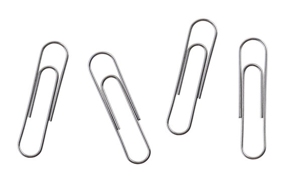 Silver paper clips isolated on a white background
