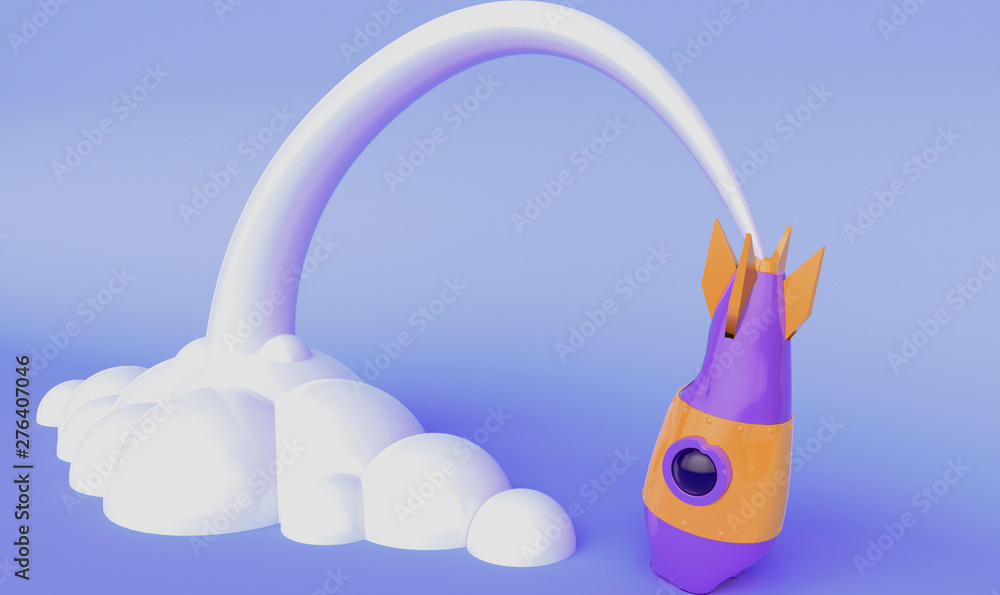 Poster rocket fell. 3d rendering
